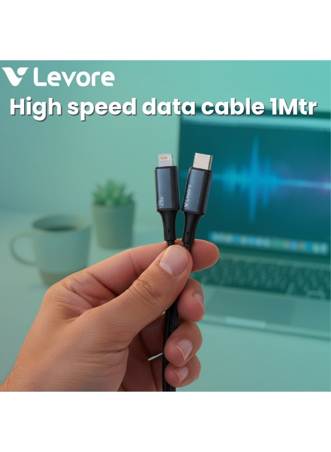 ليفور كابل LEVORE بطول 1 متر، مضفر من النايلون، بقدرة 29 واط، من نوع USB-C إلى Lightning، رقم الموديل LC8413-BL - Image 5